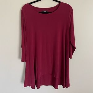 Alfani deep red tunic 3/4 length sleeve. Size L. Poly/spandex blend.